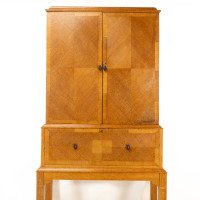 Charles Spooner Arts & Crafts Oak Secretaire Cabinet with Serpentine Stretchers - Thumbnail 6