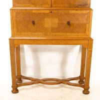 Charles Spooner Arts & Crafts Oak Secretaire Cabinet with Serpentine Stretchers - Thumbnail 9