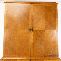 Charles Spooner Arts & Crafts Oak Secretaire Cabinet with Serpentine Stretchers - Thumbnail 7