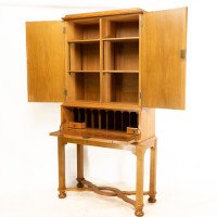 Charles Spooner Arts & Crafts Oak Secretaire Cabinet with Serpentine Stretchers - Thumbnail 12