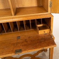 Charles Spooner Arts & Crafts Oak Secretaire Cabinet with Serpentine Stretchers - Thumbnail 18
