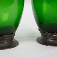Osiris Pewter. A Pair of Art Nouveau Pewter & Green Glass Vases with Frog Decor - Thumbnail 13