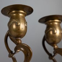 A Nice Quality Pair of English Art Nouveau Candlesticks with Flowing Organic Decor - Thumbnail 9