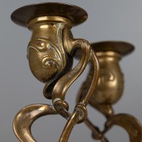 A Nice Quality Pair of English Art Nouveau Candlesticks with Flowing Organic Decor - Thumbnail 10