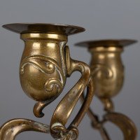 A Nice Quality Pair of English Art Nouveau Candlesticks with Flowing Organic Decor - Thumbnail 11