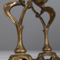 A Nice Quality Pair of English Art Nouveau Candlesticks with Flowing Organic Decor - Thumbnail 14
