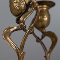 A Nice Quality Pair of English Art Nouveau Candlesticks with Flowing Organic Decor - Thumbnail 13