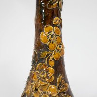 Longpark Pottery Torquay. A Pair of Rustic Ceramic Vases with Applied Floral Decoration - Thumbnail 11