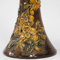 Longpark Pottery Torquay. A Pair of Rustic Ceramic Vases with Applied Floral Decoration - Thumbnail 14