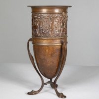 An unusual Arts and Crafts style copper vase decorated with woodland scene - Thumbnail 1