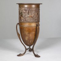 An unusual Arts & Crafts style copper vase decorated with woodland scene - Thumbnail 3