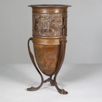 An unusual Arts & Crafts style copper vase decorated with woodland scene - Thumbnail 5