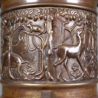 An unusual Arts & Crafts style copper vase decorated with woodland scene - Thumbnail 7