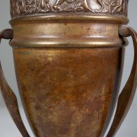 An unusual Arts & Crafts style copper vase decorated with woodland scene - Thumbnail 11