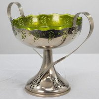 WMF. Art Nouveau Silver-plated Centrepiece with Whiplash Handles & Glass Liner - Thumbnail 2