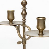 A Pair of Arts & Crafts Brass Twin Branch Candelabras with Adjustable Height - Thumbnail 11
