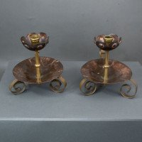 Benham & Froud. Pair of Arts & Crafts Copper Night Candle Holder W. Flower Head - Thumbnail 2