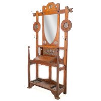 Shapland & Petter. Arts & Crafts Oak Hallstand with Mirror & Copper Panel - Thumbnail 3