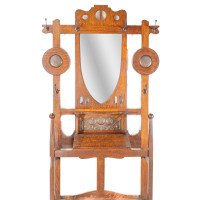 Shapland & Petter. Arts & Crafts Oak Hallstand with Mirror & Copper Panel - Thumbnail 6