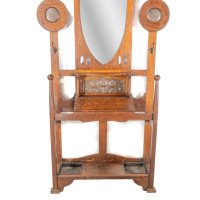 Shapland & Petter. Arts & Crafts Oak Hallstand with Mirror & Copper Panel - Thumbnail 8