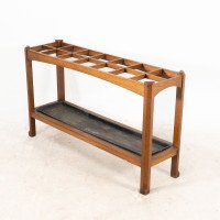 Arts & Crafts Oak Stick & Umbrella Stand with Fourteen Sections - Thumbnail 8