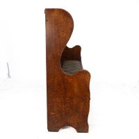 Baillie Scott, Style of. Arts & Crafts Glasgow School Oak Settle with Original Fabric - Thumbnail 3