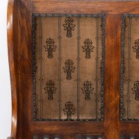 Baillie Scott, Style of. Arts & Crafts Glasgow School Oak Settle with Original Fabric - Thumbnail 5