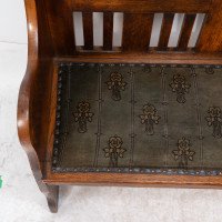 Baillie Scott, Style of. Arts & Crafts Glasgow School Oak Settle with Original Fabric - Thumbnail 10