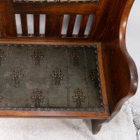 Baillie Scott, Style of. Arts & Crafts Glasgow School Oak Settle with Original Fabric - Thumbnail 13