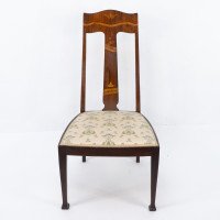 Jas Shoolbred. Arts & Crafts Mahogany Rosewood Chair with Stylised Floral Inlay - Thumbnail 2