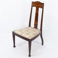 Jas Shoolbred. Arts & Crafts Mahogany Rosewood Chair with Stylised Floral Inlay - Thumbnail 3