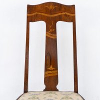 Jas Shoolbred. Arts & Crafts Mahogany Rosewood Chair with Stylised Floral Inlay - Thumbnail 7