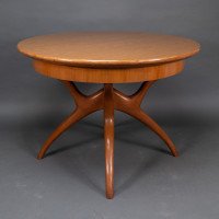 Mid Century Teak Extending Dining Table with Organic Style Cross Frame Legs - Thumbnail 2