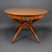 Mid Century Teak Extending Dining Table with Organic Style Cross Frame Legs - Thumbnail 3
