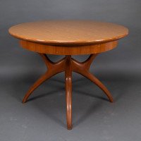 Mid Century Teak Extending Dining Table with Organic Style Cross Frame Legs - Thumbnail 4