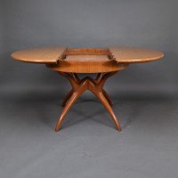 Mid Century Teak Extending Dining Table with Organic Style Cross Frame Legs - Thumbnail 6