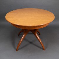 Mid Century Teak Extending Dining Table with Organic Style Cross Frame Legs - Thumbnail 5