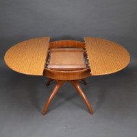 Mid Century Teak Extending Dining Table with Organic Style Cross Frame Legs - Thumbnail 7