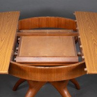 Mid Century Teak Extending Dining Table with Organic Style Cross Frame Legs - Thumbnail 8