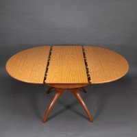 Mid Century Teak Extending Dining Table with Organic Style Cross Frame Legs - Thumbnail 10