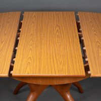 Mid Century Teak Extending Dining Table with Organic Style Cross Frame Legs - Thumbnail 9