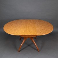 Mid Century Teak Extending Dining Table with Organic Style Cross Frame Legs - Thumbnail 11