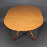 Mid Century Teak Extending Dining Table with Organic Style Cross Frame Legs - Thumbnail 12