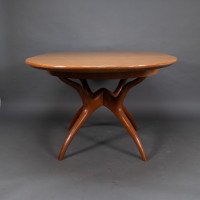 Mid Century Teak Extending Dining Table with Organic Style Cross Frame Legs - Thumbnail 13
