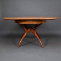 Mid Century Teak Extending Dining Table with Organic Style Cross Frame Legs - Thumbnail 14