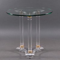 A French Mid-Century Modern Circular Lucite & Brass Side Table - Thumbnail 4