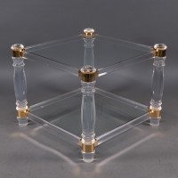 A French Modernist Square Lucite & Brass Two-Tier Side Table on Curvaceous Legs - Thumbnail 2