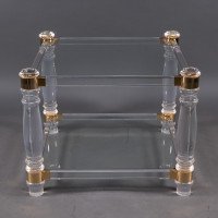 A French Modernist Square Lucite & Brass Two-Tier Side Table on Curvaceous Legs - Thumbnail 3