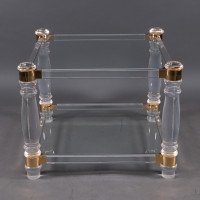 A French Modernist Square Lucite & Brass Two-Tier Side Table on Curvaceous Legs - Thumbnail 5