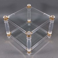 A French Modernist Square Lucite & Brass Two-Tier Side Table on Curvaceous Legs - Thumbnail 7